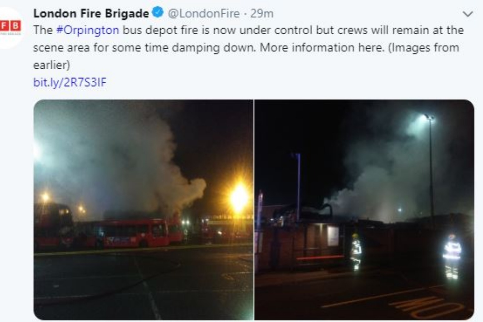 Dozens of firefighters tackle London bus depot blaze 